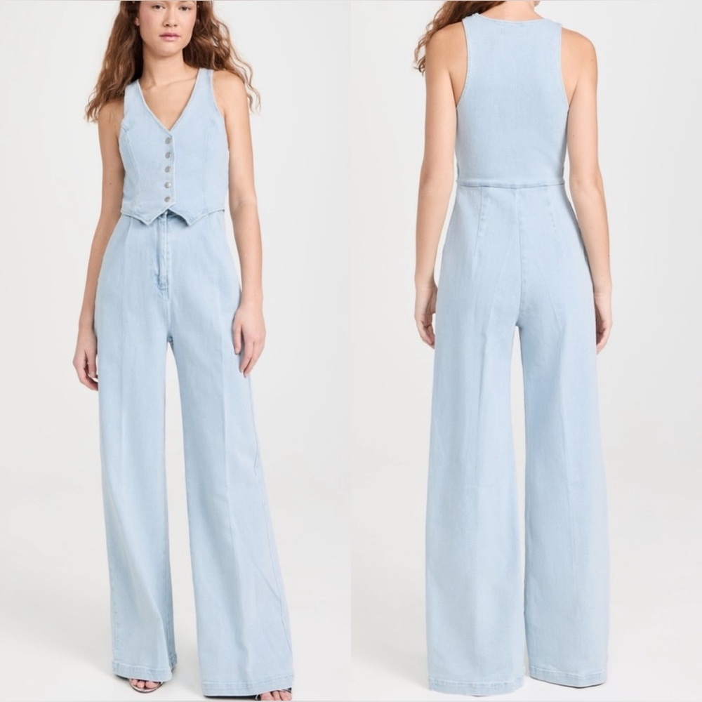 AMANDA‎ UPRICHARD Ethan Denim Jumpsuit Wide Leg Retro Casual Sophisticated M